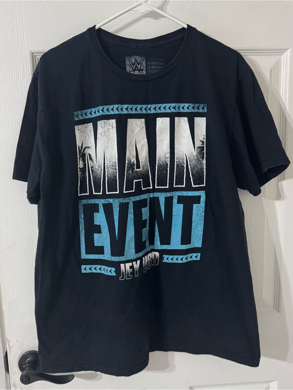 WWE Black Tee with Blue & White "Main Event" Graphic